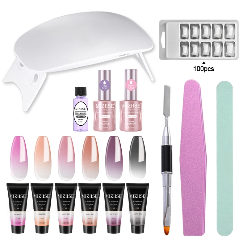

MIHZSE Thermal Poly Extend UV Nail Gel Varnish Builder UV Polygel Set 6w LED Lamp Gel Polish Lacquer Plus Base And Top Coat