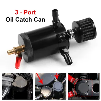 

Universal Aluminum 3-port Oil Catch Can Tank with Breather Filter Engine Mini Oil Separator