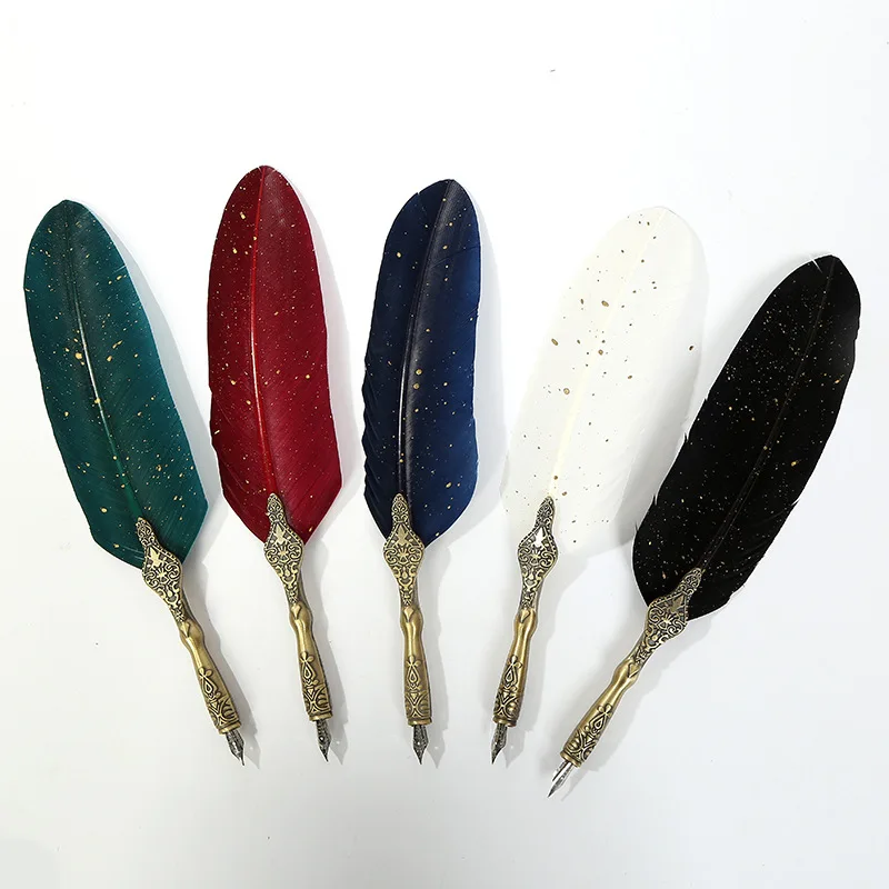 Винтажная ручка с золотыми перьями для каллиграфии, авторучка, авторучка, художественные принадлежности, металл, 5 перьев, Подарочная авторучка, набор коробок