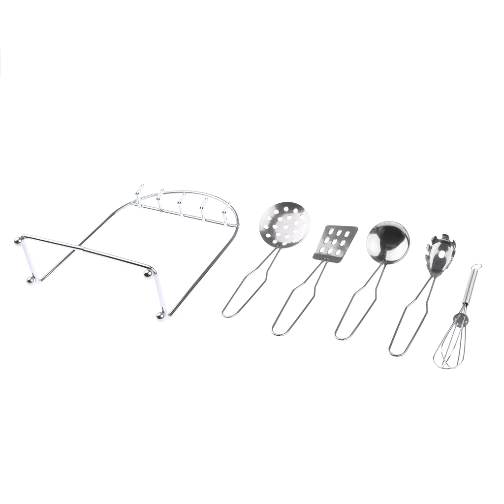 Kids Kitchen Utensil Playset A (6pcs, Stainless Steel) for Children Pretend Play Chef Cooking