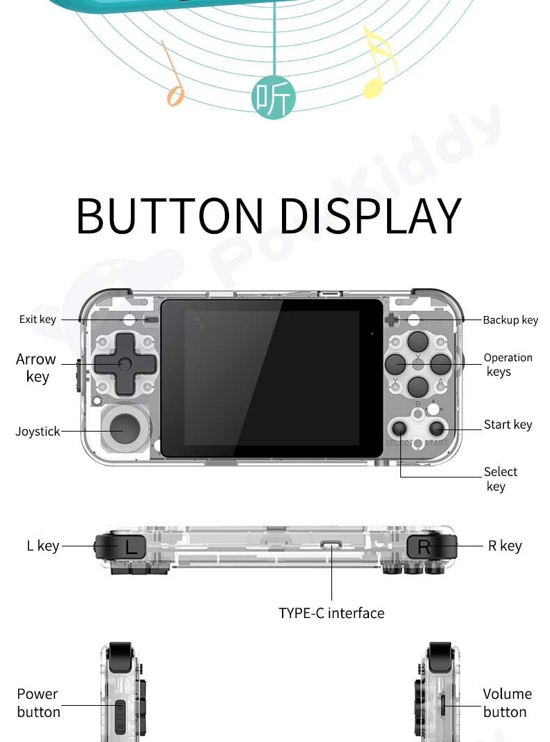 POWKIDDY Q90 Open Source Handheld Retro Game Console 3 "HD IPS Screen 16 Simulator 64GB 15000 Games PS1 Game Children's Gifts