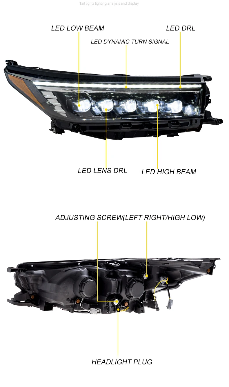 Автомобильный Стайлинг фара чехол для фары Toyota Highlander все светодиодный Toyota фара Highlander DRL светодиодный поворота объектива li ion аккумулятор