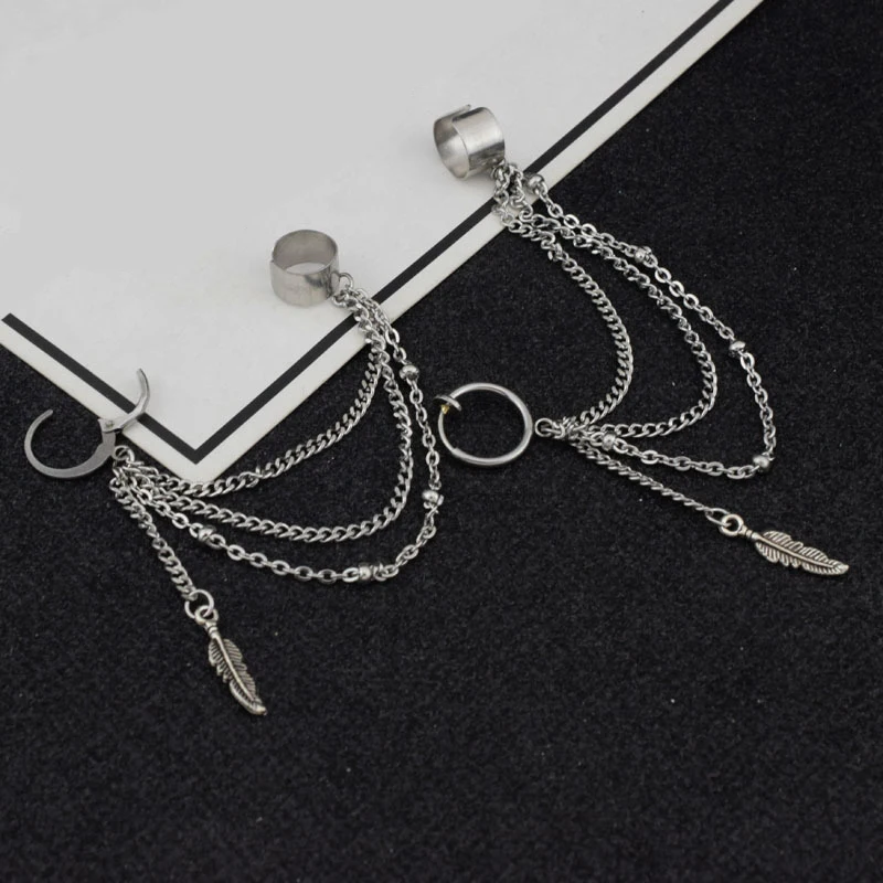 SOHOT Hot Dangle Long Tassel Unisex Hoop Earrings Punk Metal Jewelry Brincos Silver Color Star Cross Pendant Exaggerate Design