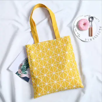 

20 20 soild color Linen Shopping Bag Daily Use Foldable Large Capacity Plaid Shoulder Tote Handbag