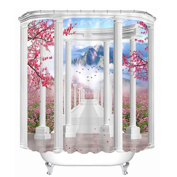 

Summer 3d Shower Curtains Europe Palace Pillars Pattern Waterproof Bathroom Curtains Thickened Fabrics Bath Curtains BE-068