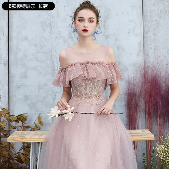 Pink B-Long Вечерние платья элегантные трапециевидные длинные шифоновые женские модные вечерние платья - Цвет: Pink B-Long