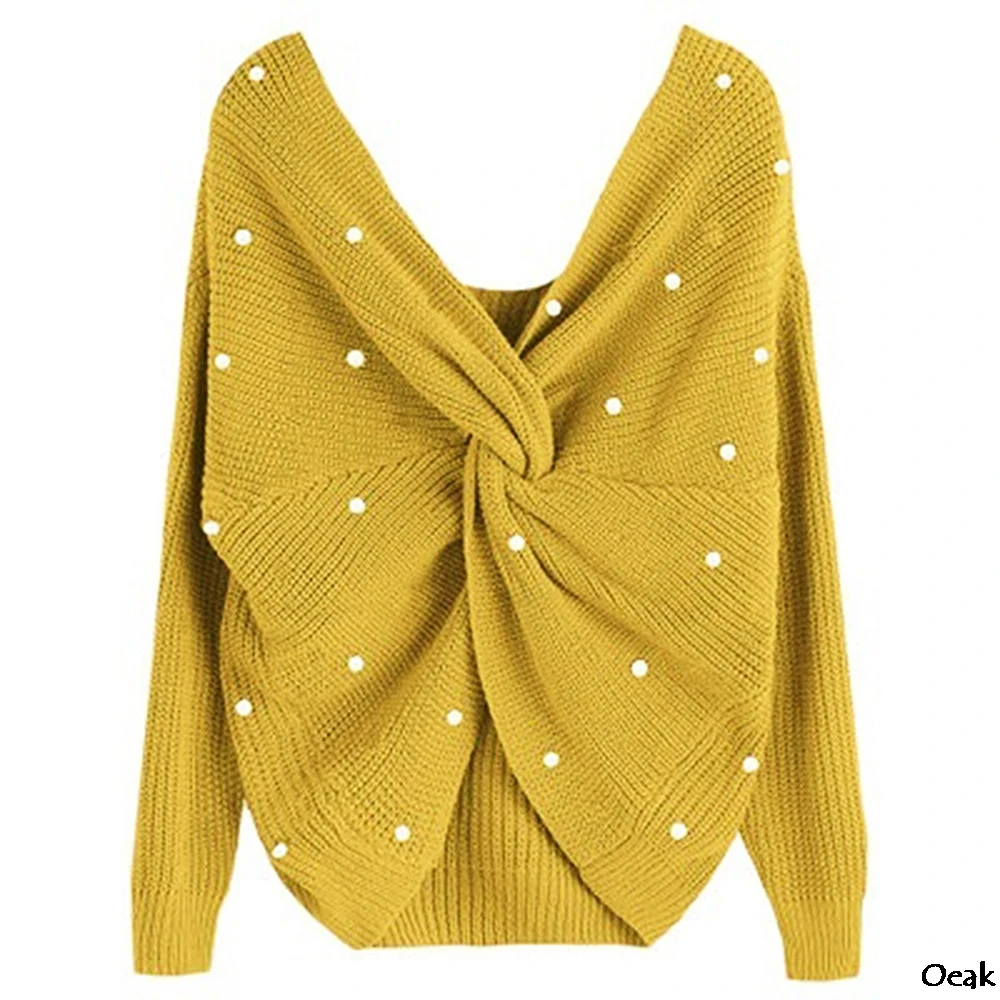 

Women's Winter Sweater Knit Sweater V-neck Long Sleeve Sweater Female Back Knitting Knit Sweater Female 2019