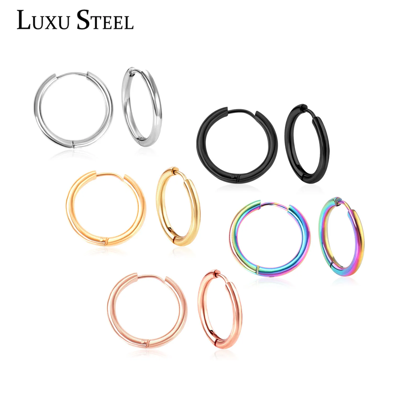 LUXUSTEEL 1Pairs/2pcs Trendy Small Hoop Earrings Women Girl Coloful Round Circle Earring 2021 Anti-allergy Brinco Accessories
