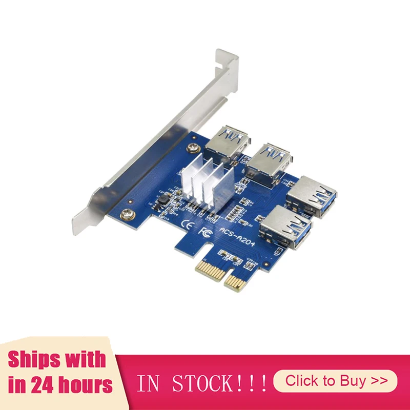 PCI-E 1 To 4 PCI Express 16X Slots Riser Card PCI-E 1X To External 4 PCI-e Slot Adapter PCIe Multiplier Card For Bitcoin Miner 1