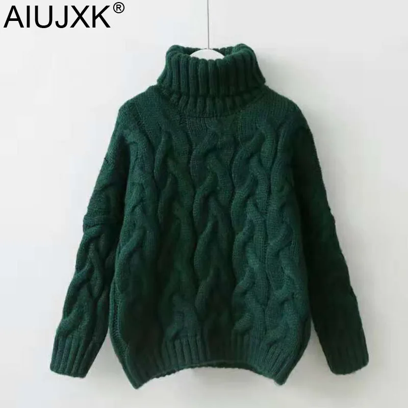 

AIUJXK 2019 Autumn Winter Turtleneck Sweater Women Korean Style Thick Warm Loose Knitted Pullover For Female Knitwear Jumper