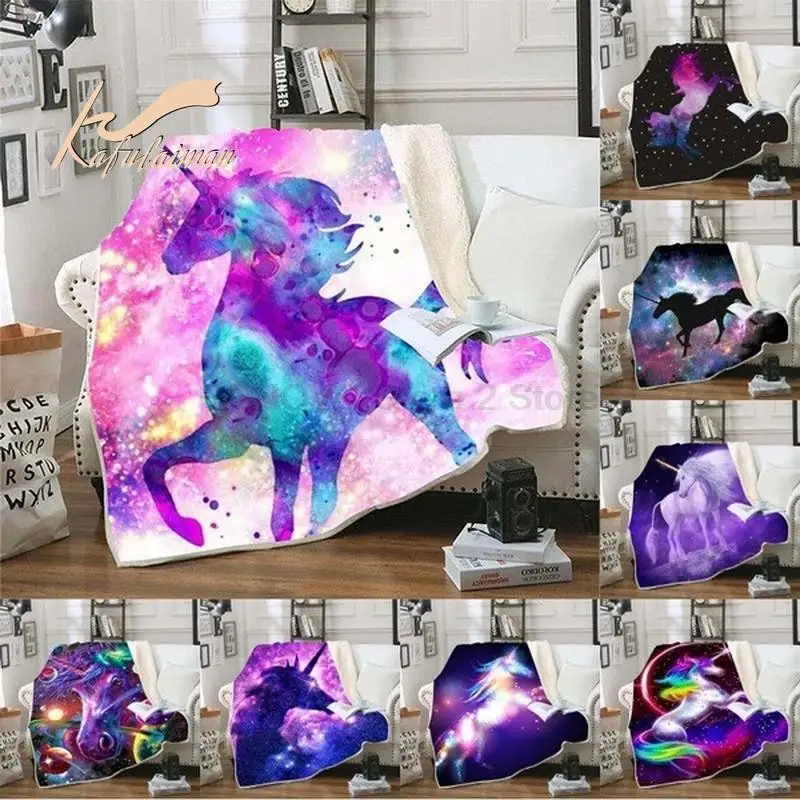 Galaxy Einhorn Decke с 3D принтом флисовое украшение зимнее | Дом и сад