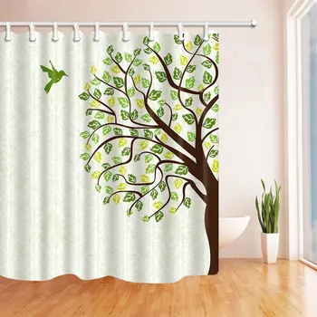 

Creative Bird Flying on The Life Tree Shower Curtain, Polyester Fabric Waterproof Bath Curtain, 71X71 in, Shower Curtains Hooks