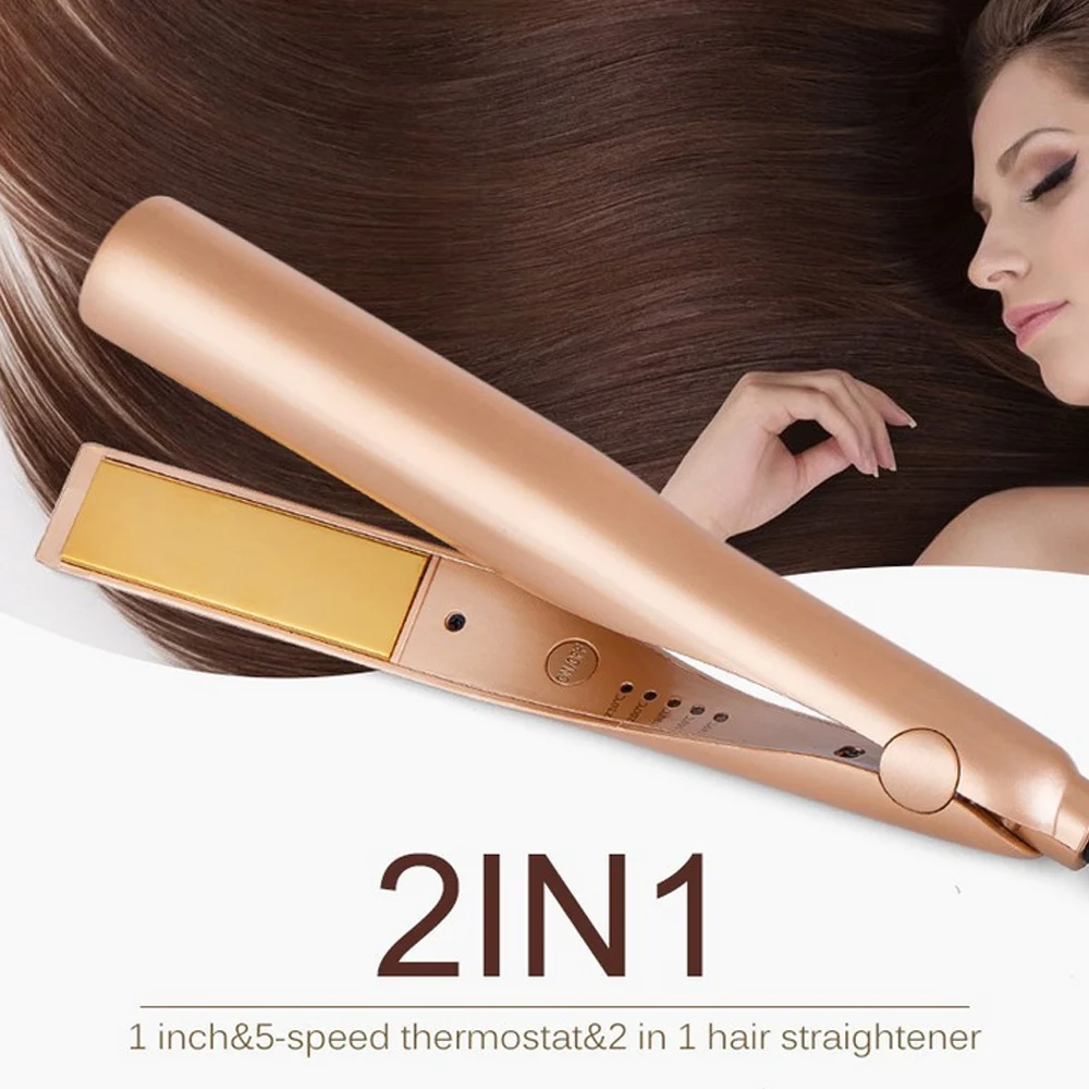 

2 in 1 Adjustable Temperature Hair Curling Curler Roller Hair Straightener Styling Tool with 360 Degree Swivel Cord UK Plug