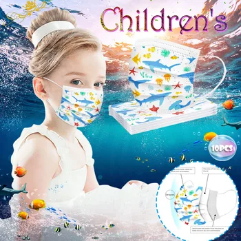 

10PCS Children's Disposable Mask Cartoon Fish Print 3ply Face Mask Breathable Non-woven Fabric Mouth Cover Masque Enfant
