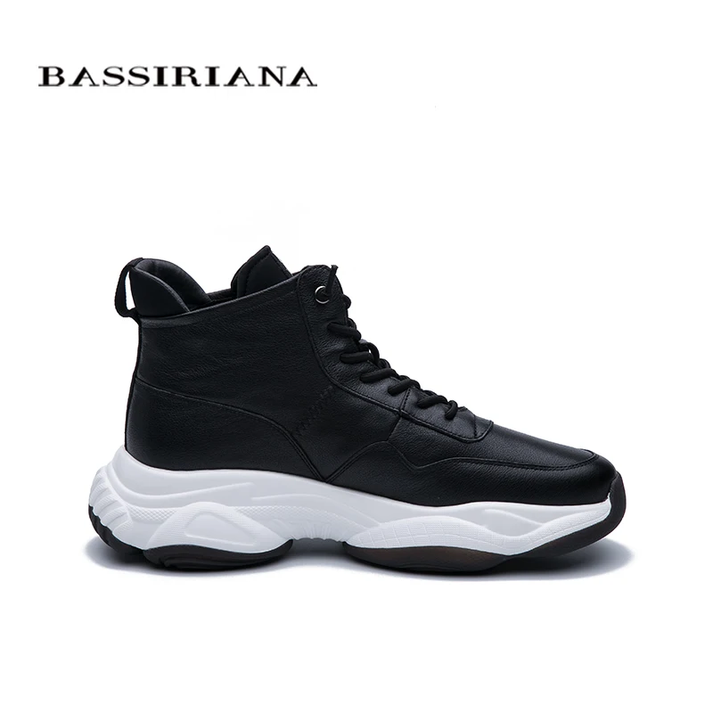 BASSIRIANA осень новые мужские кожаные ботинки черные кожаные белые подошвы плоские мужские туфли удобные тенденции