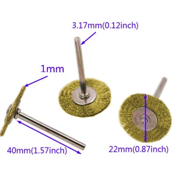 

20pcs Set T Type 3.17mm Shank Copper Plated Brass Wire Wheel Brush 22mm For Gap Cleaning And Polishing