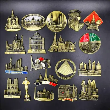 

3D Scenery Fridge Magnets Metal Souvenirs Macau France Paris Malaysia Dubai Egypt Myanmar Russia High-end Refrigerator Stickers