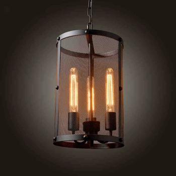 

3 Head American Vintage Style Wrought Iron Net Loft Pendant Lamp Restaurant Light Bars Light Dining Lamp Free Shipping