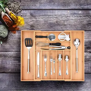 

Kitchen Cutlery Organizer Retractable Tableware Drawer Storage Box Tray Service Plate