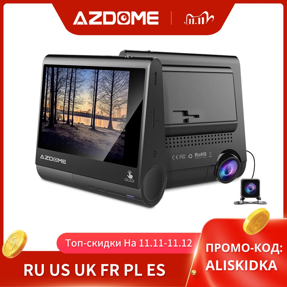 Видеорегистратор AZDOME M05 с OLED экраном 3 дюйма 1080P FHD GPS драйвером датчиком усталости