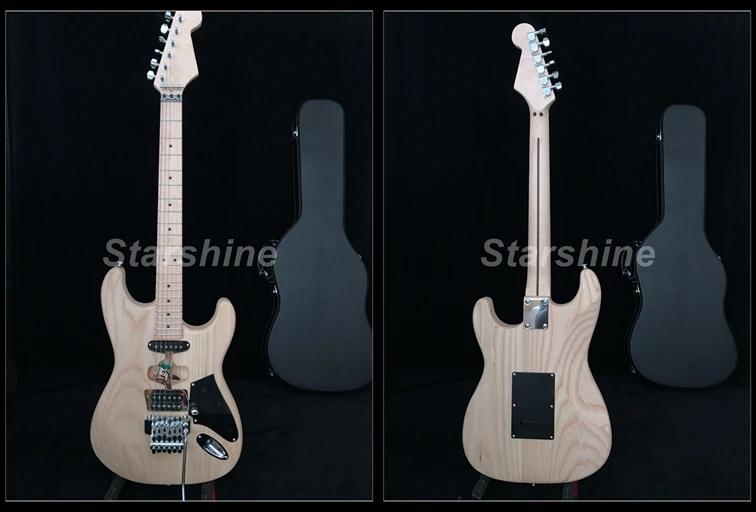 

Unfinished Franken Electric Guitar Y-ZX6 FR Bridge Black Hardcase Ash Body Small Pickguard Standard Size Guitar Kits