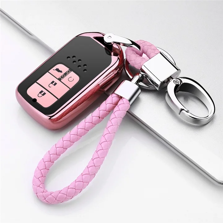 Мягкий ТПУ чехол для ПК брелок для ключей Автомобильный ключ чехол для Honda Civic Accord Pilot HR-V для CXV автомобильные аксессуары - Название цвета: D-Pink-Keychain