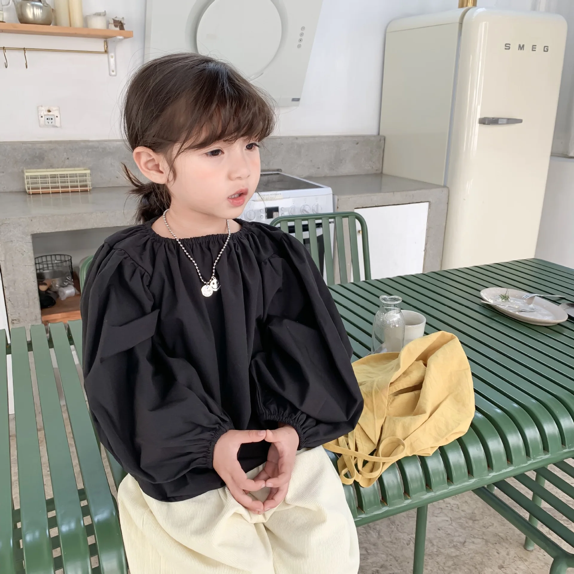 

Bubble Sleeve Doll Children Doll Shirt Spring 2020 New Personalized Fashion Mori Girls Black Blouse Fall Kids Clothes for Girls
