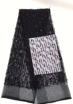 

Factory offers 2020sequins lace Embroidery Fabric latest African tulle Lace Fabric for 2020wedding Long Dresses black