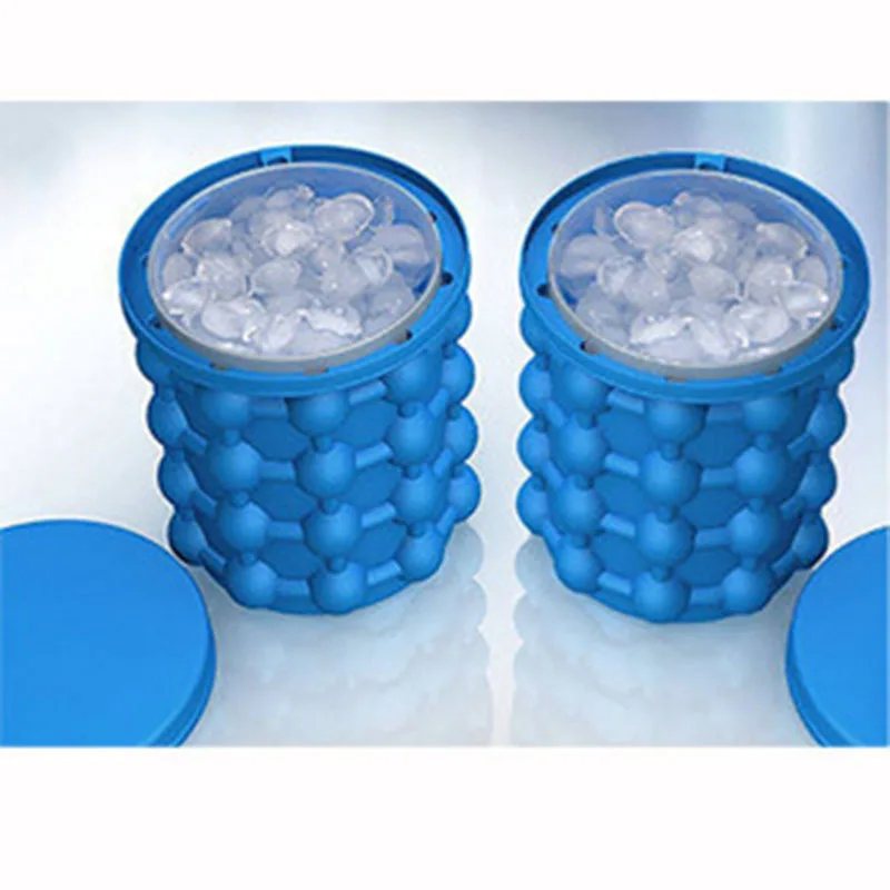 Dropshipping Portable 2 in 1 Large Silicone Ice Bucket Mold with Lid Space Saving Cube Maker Tools for Kitchen Party Barware