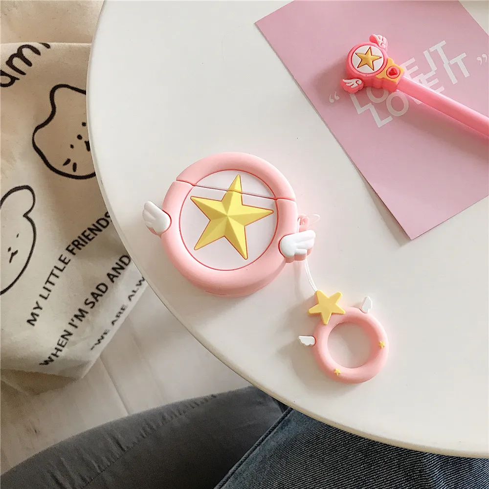 Card Captor Sakura Magic Wand Star Silicone Case For Airpods Apple Finger Strap Lanyard Earphone Protective Bag Box Shockproof