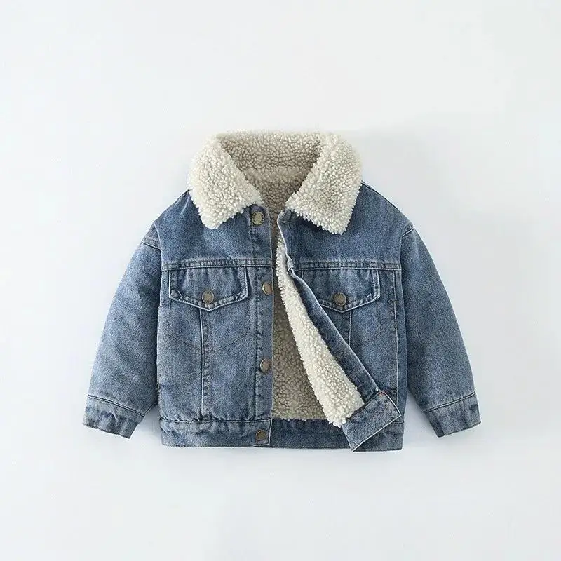 Children's Denim Jacket Plush Thickened Baby Winter Clothes Spring And Autumn Wear Boys And Girls