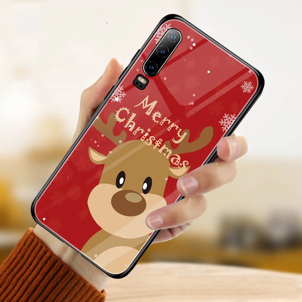 

ciciber Merry Christmas Coque For Huawei P20 P30 Mate 20 Lite Pro Tempered Glass Phone Cases for Honor 10 Lite Cover Fundas Capa