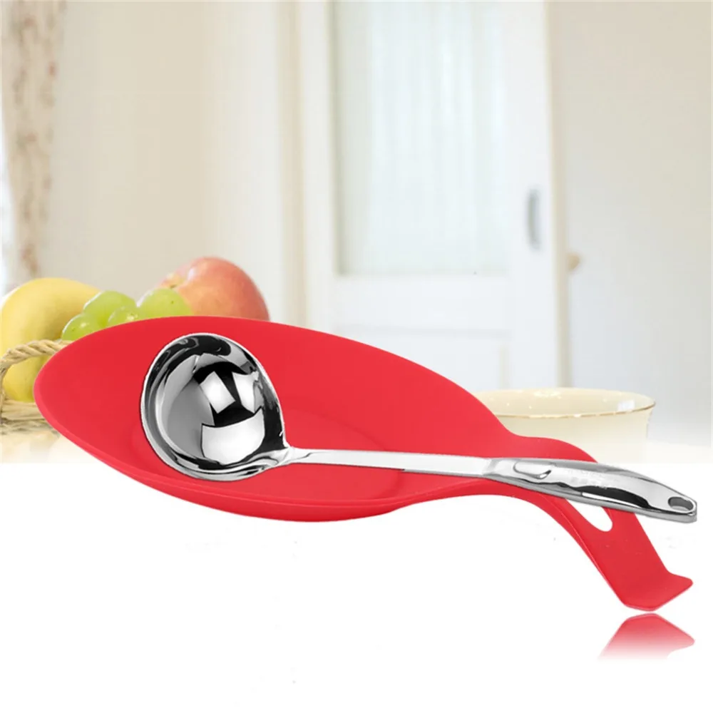 

PREUP Hot Search Random Color Silicone Spoon Rest Heat Resistant Kitchen Utensil Spatula Holder Cooking Tool