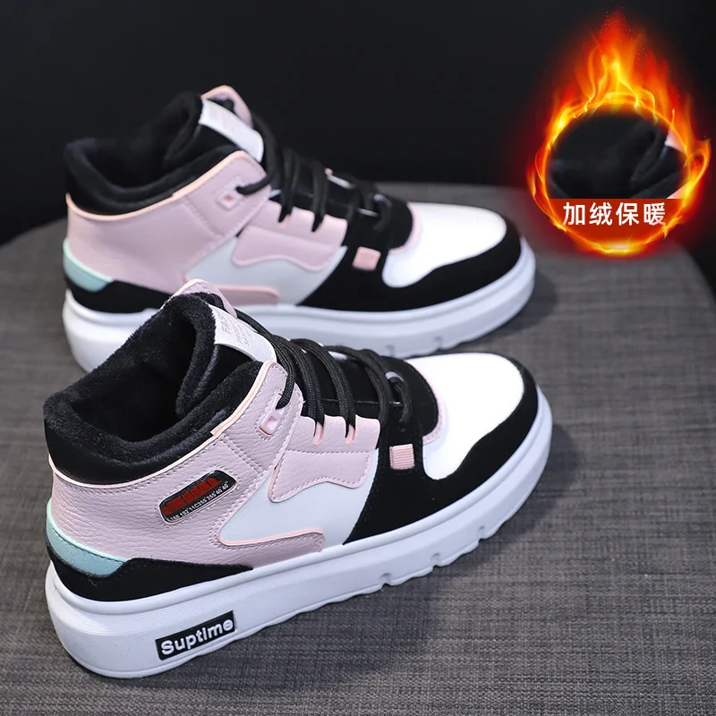 Women Fashion Sneakers Vulcanized-Shoes Velvet High-Top Thick-Bottom Winter Plus