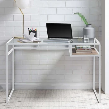 

Modern Style Computer Laptop Desk Metal Glass Office Desk Computer Standing Desks Table Home Living Room Office Furniture