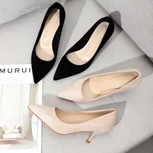 High Heels Shoes Woman 2020 Spring Office Lady Small Heels Faux Suede Pointed Toe Slip Ons Solid Party Wedding Women Pumps Heels