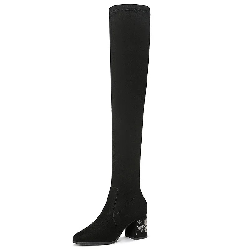 

Yasilaiya 3295 round-Toe Chunky Heel over-the-Knee Boots Sleeve Embroidery Women's Boots Waterproof Platform WOMEN'S Boots