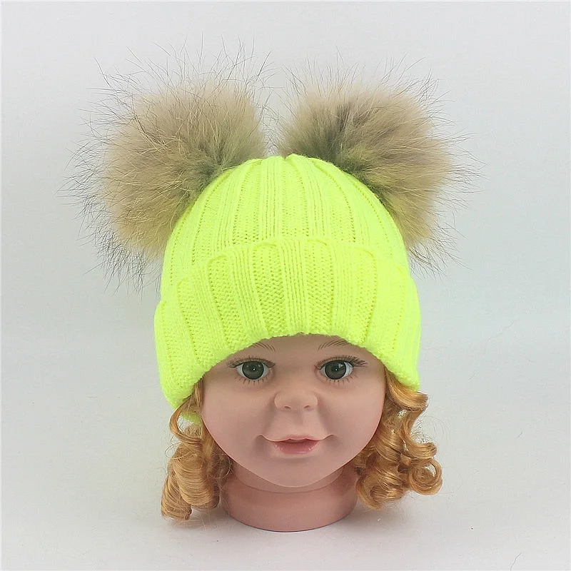 Зимняя шапка для маленьких девочек и мальчиков, теплый Gorros, помпон с искуственным мехом, детские вязаные шапочки, шапочки