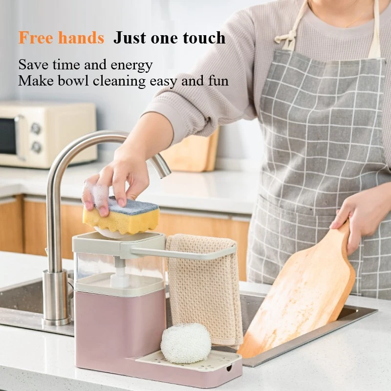

in 1 Soap Pump Dispenser Cleaning Liquid Container Sponge Holder Dishcloth Towel Rag Hanger Drain Organizer for Kitchen Bathro