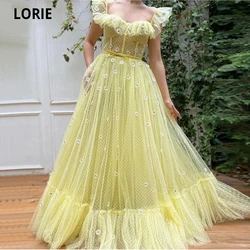 LORIE Yellow Prom Dresses Arabic Dubai Boho Evening Gowns 2021 Sweetheart Flowers Long Party Dress Formal Princess Dancing Dress
