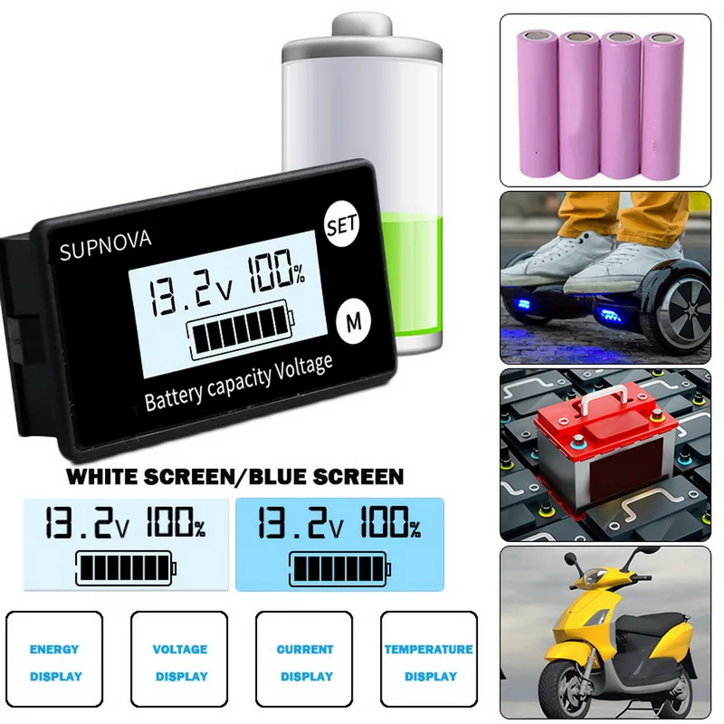 Battery Capacity Indicator DC 8V-100V Lead Acid Lithium LiFePO4 Car Motorcycle Voltmeter Voltage Gauge 12V 24V 48V 72V | Инструменты
