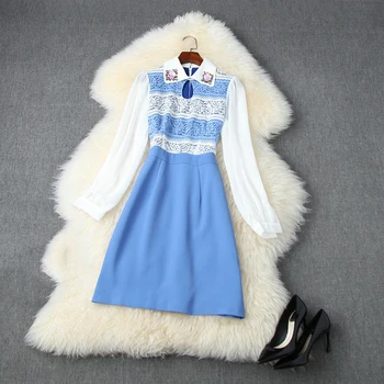 

HIGH STREET New Fashion 2020 Designer Runway Dress Women's Long Sleeve Lace Patchwork Dress