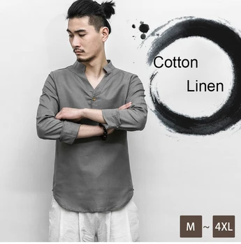 

2020 spring new men's clothing Chinese style coat long-sleeved T-shirt shirt retro literary Zen Zen tea clothing Hanfu