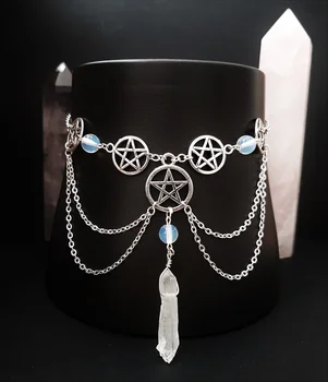

gothic pentagram crystal necklace - pentagram choker - gothic necklace