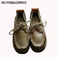 Обувь ручной работы из воловьей кожи с HUIFENGAZURRCS- носком художественная обувь в стиле ретро mori girl Женская повседневная обувь на плоской подошве