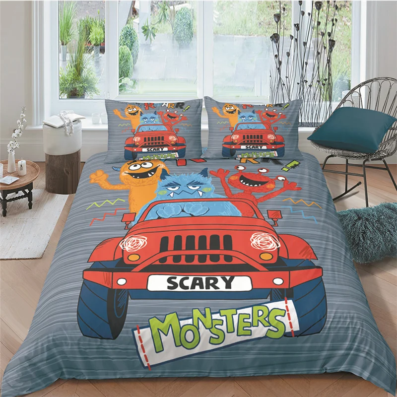 

Cartoon Monster Car Print Bedding Set Duvet Cover For Children Bedroom Home Textile Decoration Quilt Cover 150x210