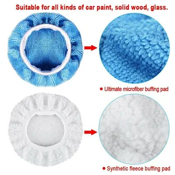

12pcs Universal Microfiber Polishing Pads 4pcs White Synthetic Fleece Waxing Bonnet Cap Elastic Design For 5-6in Car Polisher