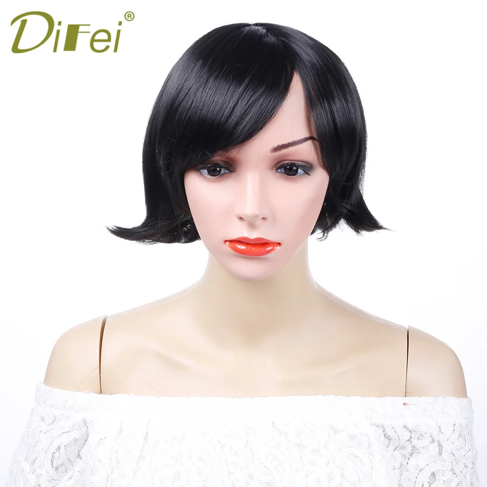 Blue Green black 9 Colors Short Straight Wig Fashion Synthetic Costume Party High Temperature Fiber Cosplay DIFEI | Шиньоны и парики
