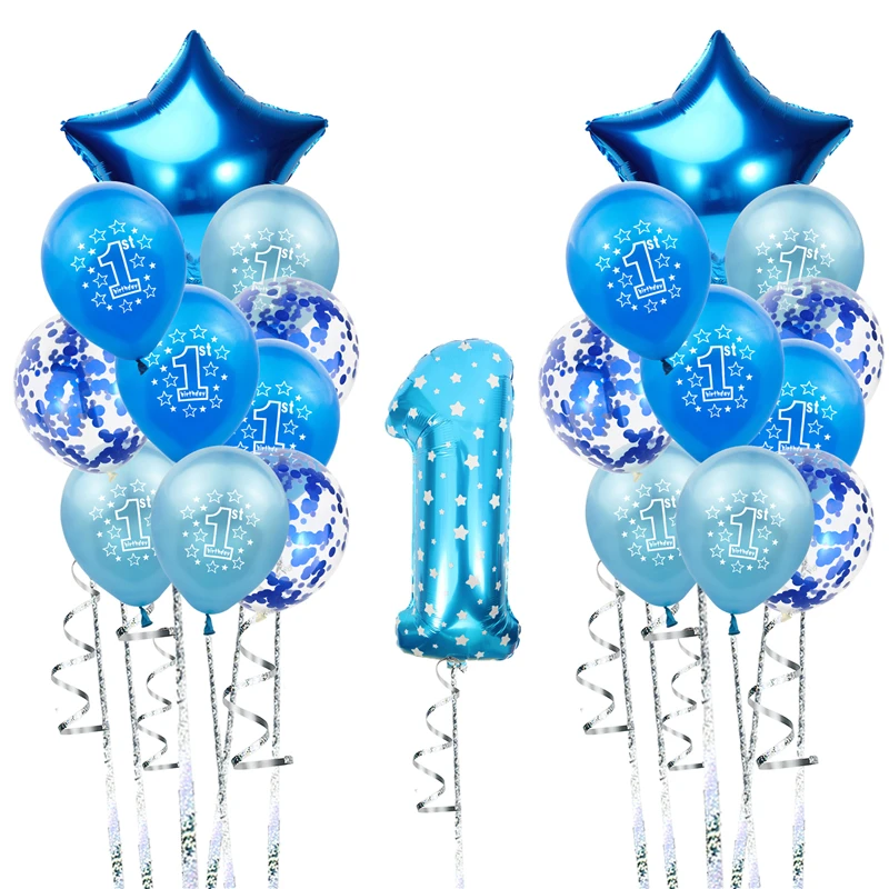 

1st Birthday Balloons Star Foil Balloon Confetti Latex Ballons Boy First One Year Old Birthday Party Decorations Kids Air Globos