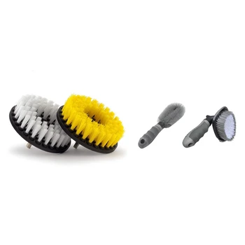 

2Piece, Soft & Medium Drill Brush- Power Scrubbing Brush & 2 Pcs Car Wheel Cleaning Brushes Rim Tire Cleaner Floor Brush